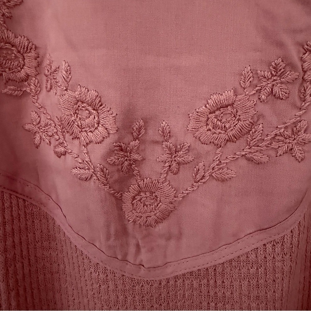 Free People Women's‎ Sweetest Thing Thermal Pink Blush Top Lace Balloon Sleeve M - Picture 11 of 16